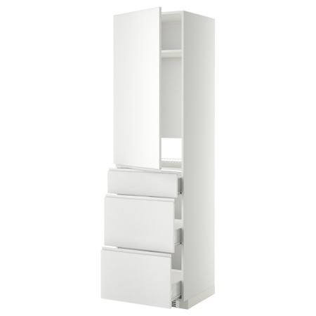 Высокий шкаф для холодильника, с дверцами, 3 ящика МЕТОД / ФОРВАРА, белый, Нодста белый (60x60x220 см)