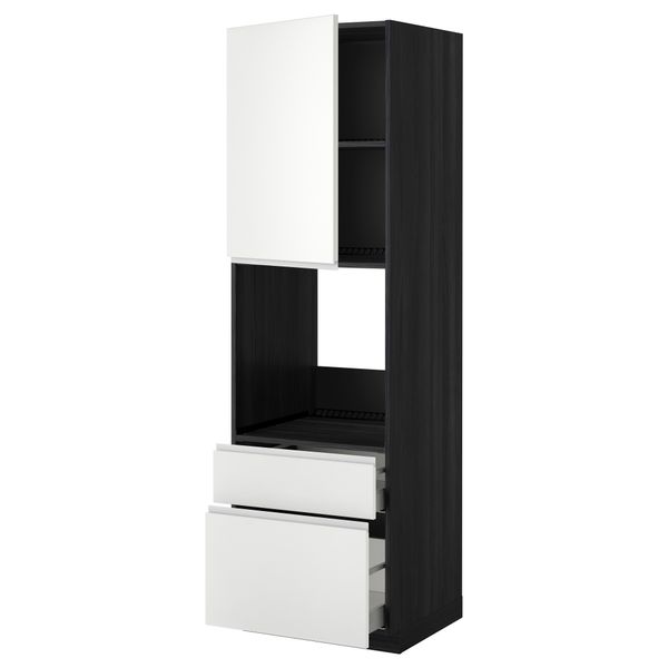 Высокий шкаф для духовки + дверь, 2 ящика МЕТОД / МАКСИМЕРА, черный, Нодста белый - фото 1