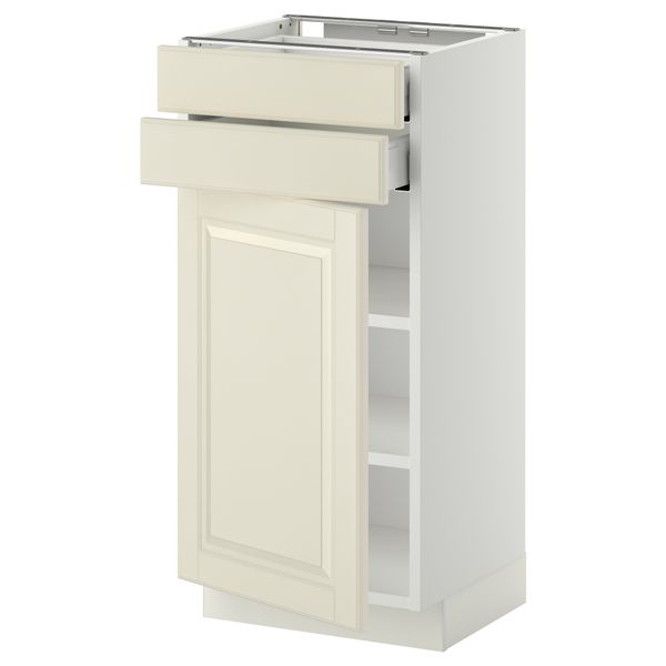 Напольный шкаф с дверцей, 2 ящиками МЕТОД / МАКСИМЕРА, белый, Будбин белый с оттенком - схема-чертеж с размерами