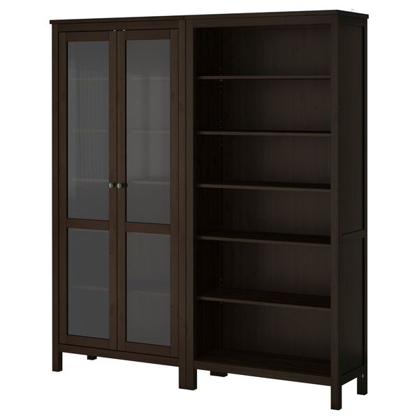 Комбинация для хранения со стеклянными дверцами ХЕМНЭС, черно-коричневый (180x197 см) - схема-чертеж с размерами