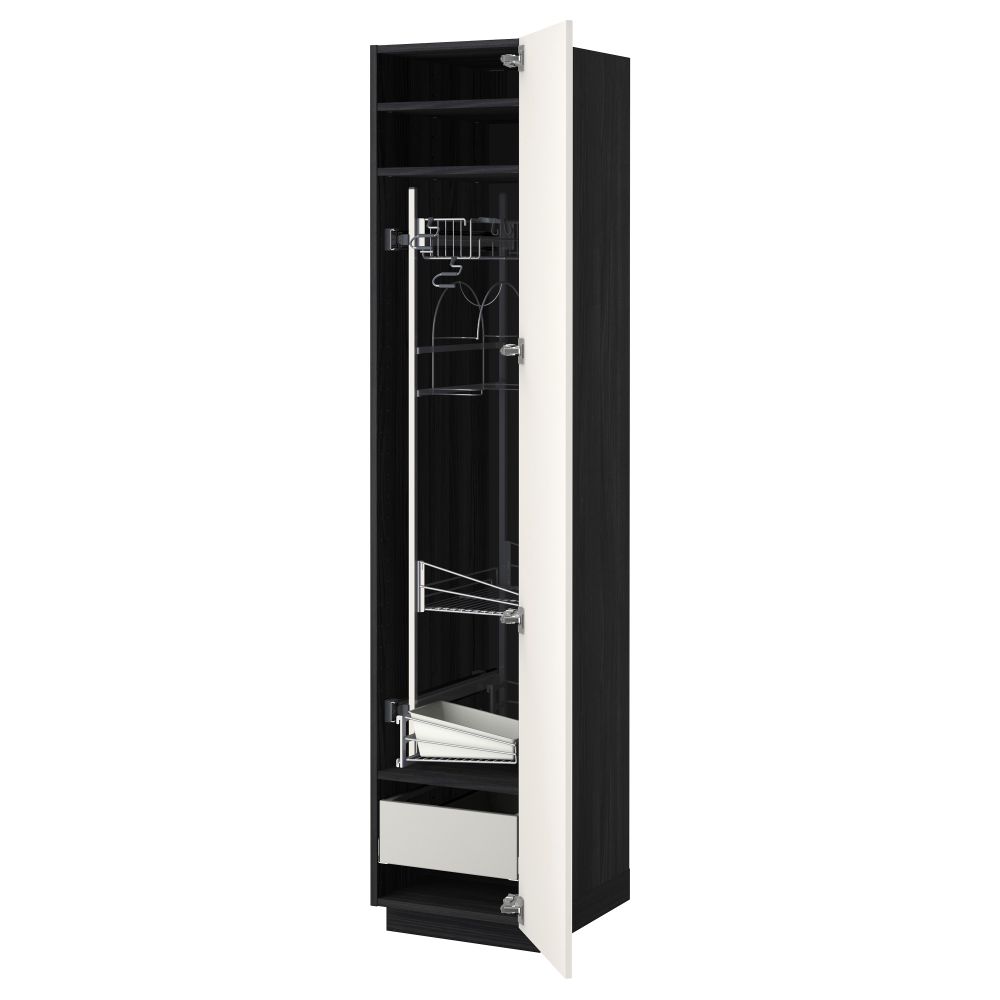 Высокий шкаф с отделением для аксессуаров, для уборки МЕТОД / МАКСИМЕРА, черный, Веддинге белый (40x60x200 см) - фото 1