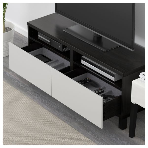Тумба для ТВ с ящиками БЕСТО, черно-коричневый, Лаппвикен светло-серый (120x40x48 см) - фото 3