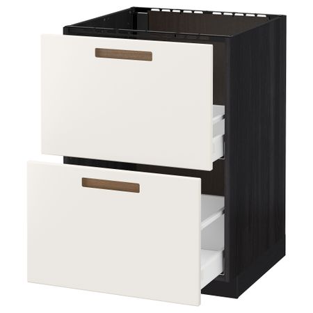 Напольный шкаф под мойку + 2 фронтальных панели, 2 ящика МЕТОД / МАКСИМЕРА, черный, Мэрста белый