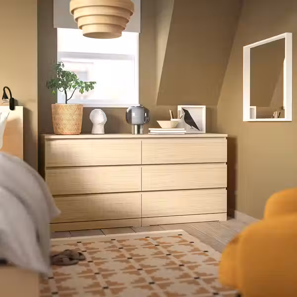 MALM Комод с 6 ящиками - дубовый шпон, беленый 160x78 см - фото 2