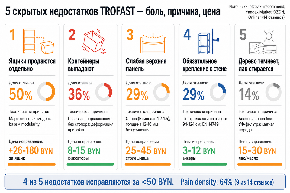 Инфографика: 5 недостатков TROFAST — частота жалоб, причина и цена исправления
