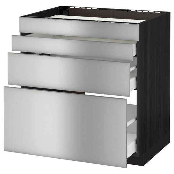 Напольный шкаф для духовки, 4фасада, 3 ящика МЕТОД / МАКСИМЕРА, черный, Гревста нержавеющ сталь - схема-чертеж с размерами
