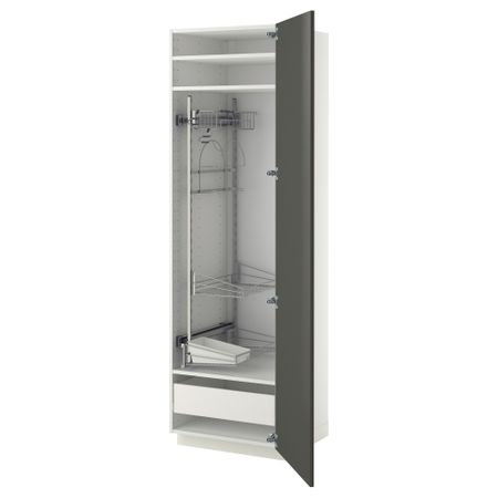 Высокий шкаф с отделением для аксессуаров, для уборки МЕТОД / ФОРВАРА, белый, Рингульт серый