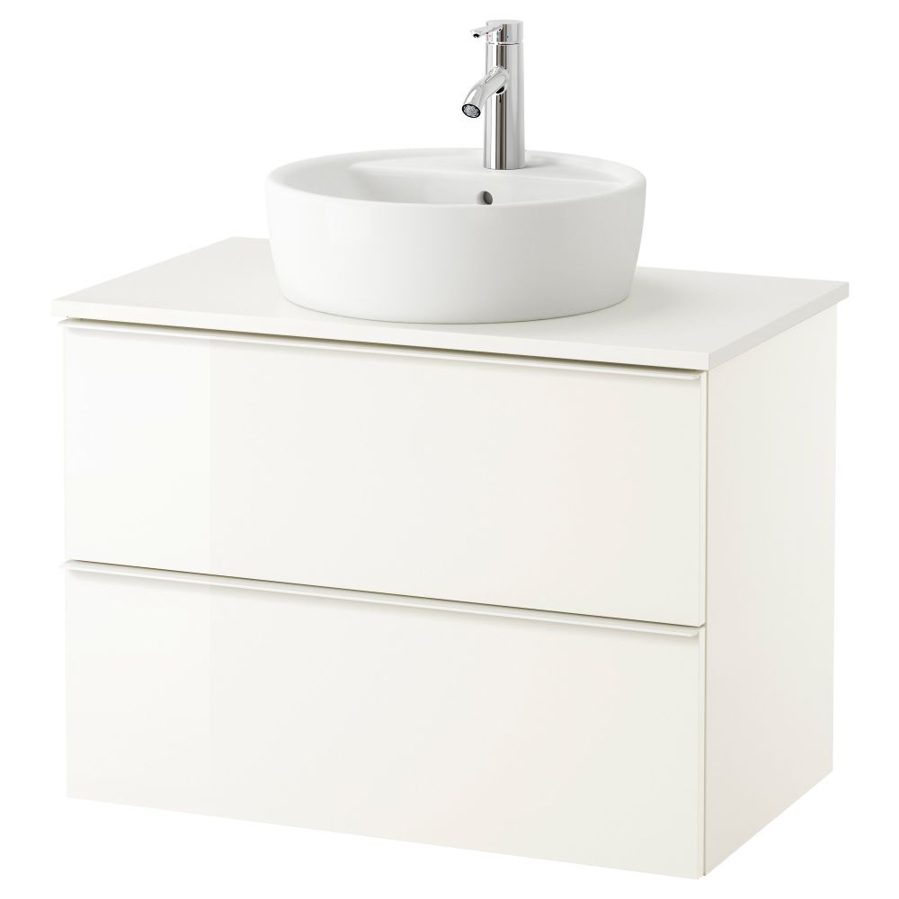 Шкаф п-раковину/столешн45/раковина ГОДМОРГОН/АЛДЕРН / ТОРНВИКЕН, глянцевый белый, белый - схема-чертеж с размерами