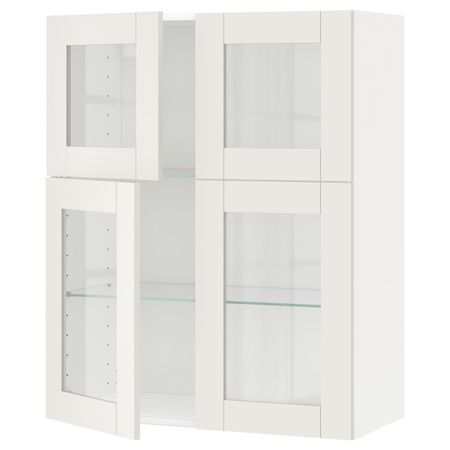 Навесной шкаф/полки/4 стеклян двери, белый/Сэведаль белый 80x100 см IKEA METOD МЕТОД 694.448.96