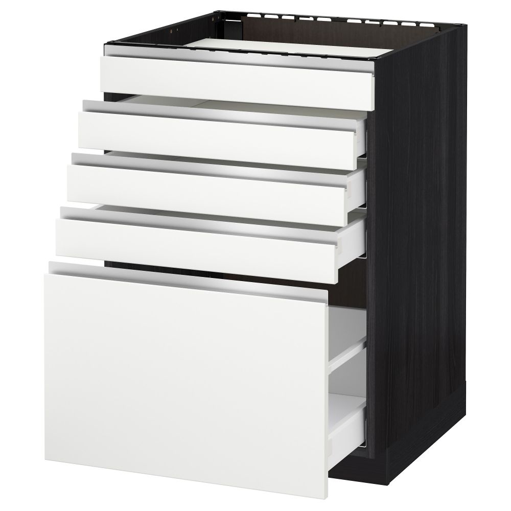 Напольный шкаф для варочной панели, 5 фасадов, 4 ящиков МЕТОД / МАКСИМЕРА, черный, Нодста белый - схема-чертеж с размерами