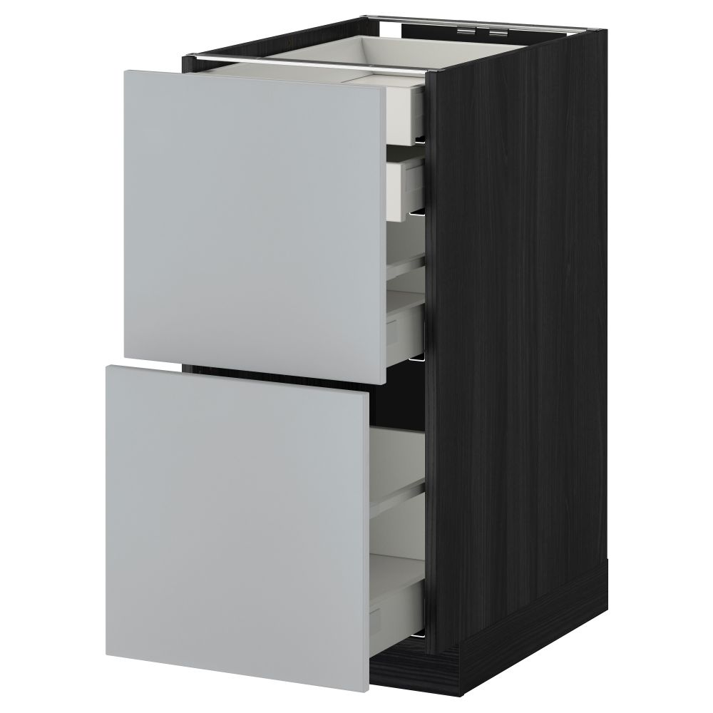 Напольный шкаф 2 фронтальные панели, 2 нижних, 1 средний, 1 высокий ящик МЕТОД / МАКСИМЕРА, черный, Веддинге серый - фото 1