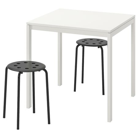 Стол и 2 табурета, белый, черный 75 см IKEA MELLTORP МЕЛЬТОРП / MARIUS МАРИУС 892.297.49