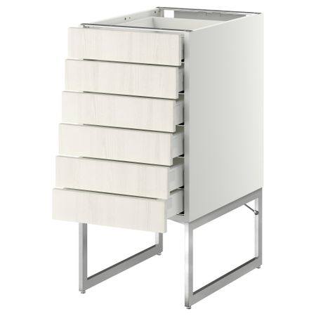 Напольный шкаф 6 фронтальных панелей, 6 нижних ящиков МЕТОД / МАКСИМЕРА, белый, Росдаль белый