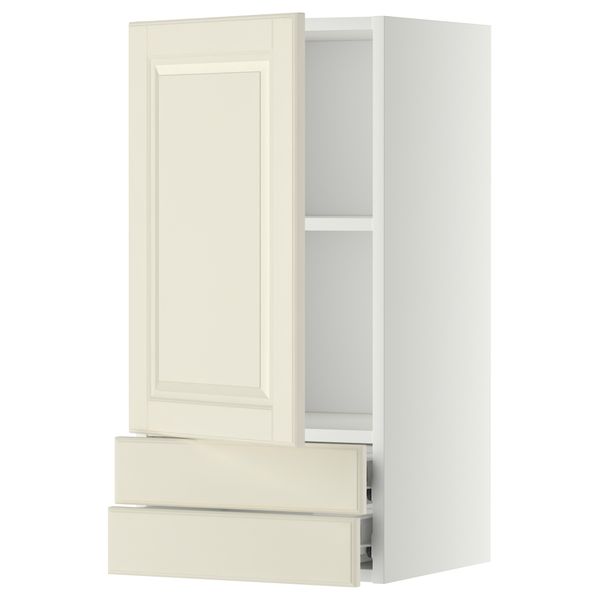 Навесной шкаф с дверцей, 2 ящика МЕТОД / ФОРВАРА, белый, Будбин белый с оттенком - фото 1