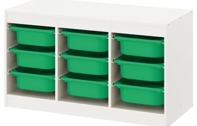 Комбинация для хранения + контейнеры, белый, зеленый, 99x44x56 см IKEA TROFAST ТРУФАСТ 693.315.64