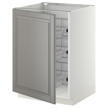 Напольный шкаф/проволочные корзины, белый/Будбин серый 60x60 см IKEA METOD МЕТОД 594.448.11