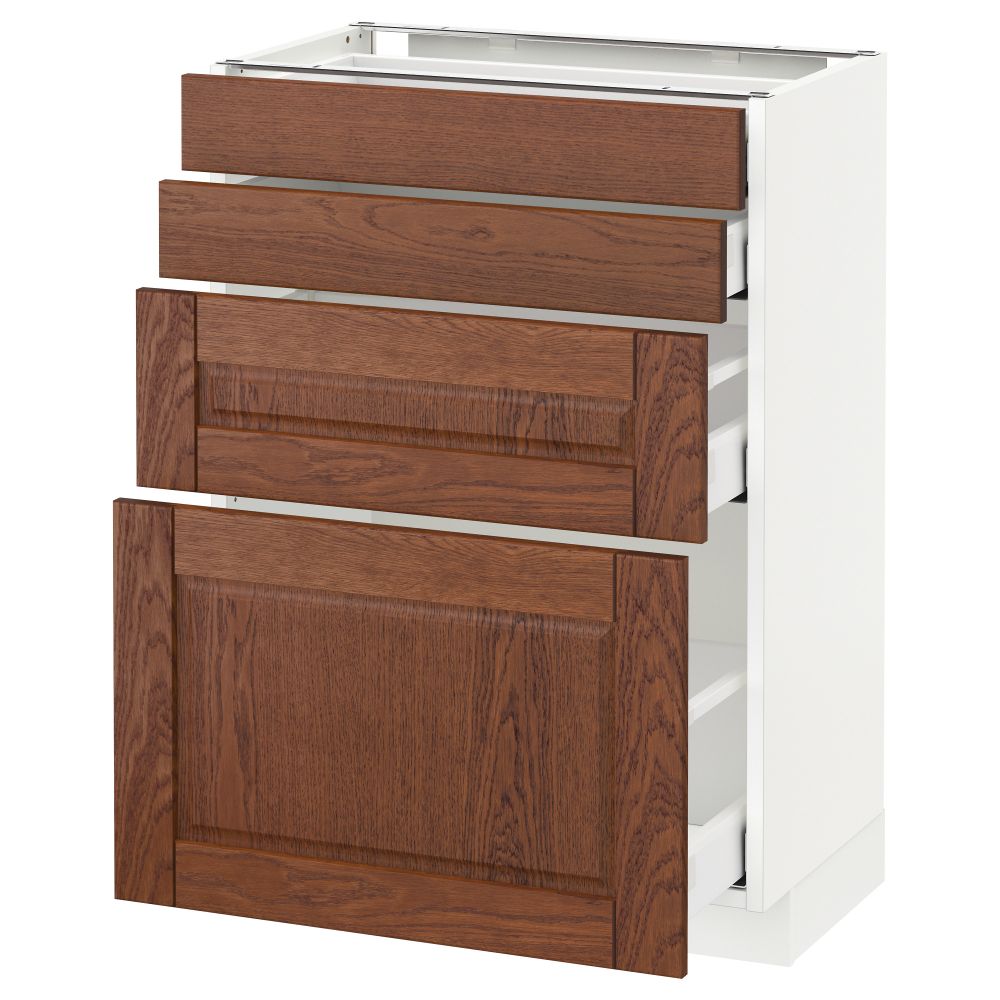Напольный шкаф 4 фронтальных панели, 4 ящика МЕТОД / МАКСИМЕРА, белый, Филипстад коричневый - схема-чертеж с размерами