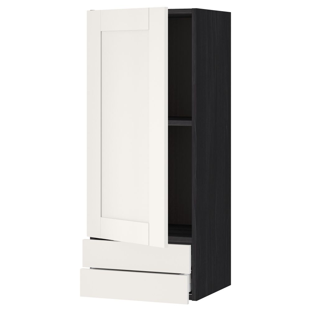 Навесной шкаф с дверцей, 2 ящика МЕТОД / МАКСИМЕРА, черный, Сэведаль белый - схема-чертеж с размерами