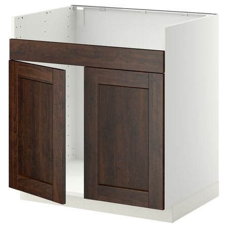 Напольный шкаф для двойной мойки ХАВСЕН, белый/Эдсерум коричневый 80x60 см IKEA METOD МЕТОД 092.802.80