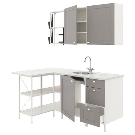 Угловая кухня, белый, серый каркас IKEA BEGIVENHET БЕГИВЕНХЕТ 994.855.31