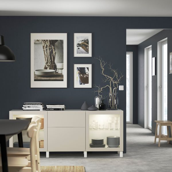 Комбинация для хранения с ящиками, белый Лаппвик/стуббарп/светлый серо-бежевый прозрачное стекло 180x42x74 см IKEA BESTÅ БЕСТО - фото 3