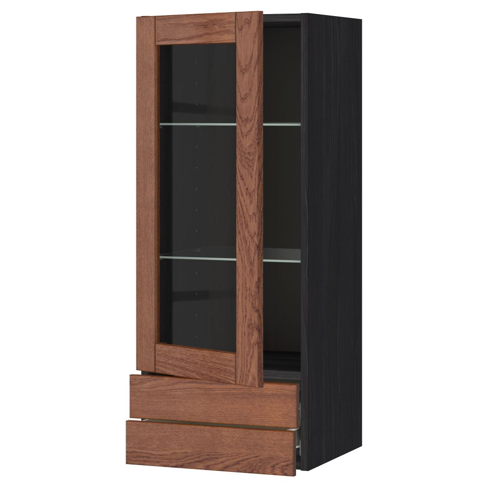 Навесной шкаф, стеклянная дверца, 2 ящика МЕТОД / ФОРВАРА, черный, Филипстад коричневый - схема-чертеж с размерами