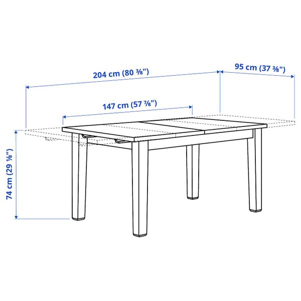 Раздвижной стол, коричнево-чёрный 147/204x95 см IKEA STORNÄS СТУРНЭС 403.714.09 - схема-чертеж с размерами