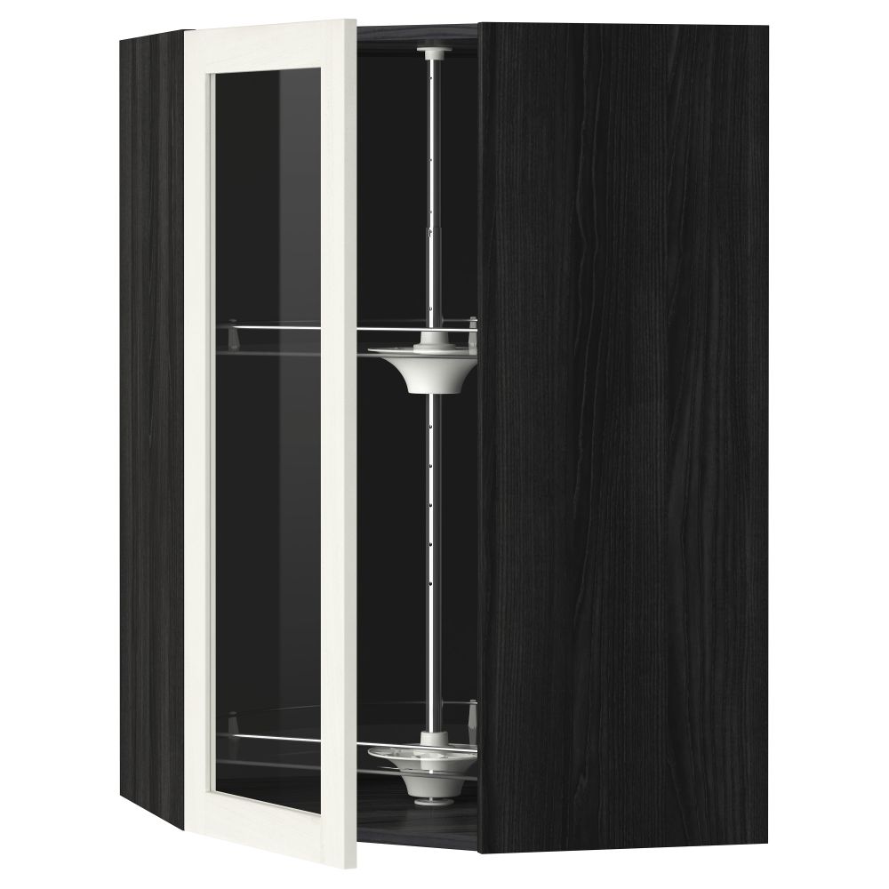 Угловой навесной шкаф с вращающающейся секцией, стеклянными дверцами МЕТОД, черный, Росдаль белый - схема-чертеж с размерами