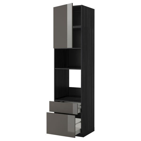 Высокий шкаф для духовки/СВЧ дверца, 2 ящика МЕТОД / МАКСИМЕРА, черный, Рингульт серый - схема-чертеж с размерами