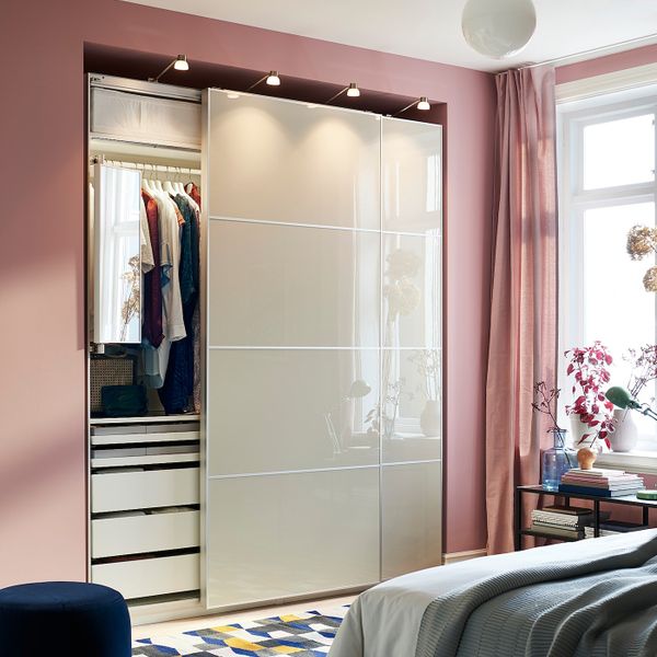 Пара раздвижных дверей, глянцевый светло-бежевый 150x236 см IKEA HOKKSUND ХОККСУНД 693.117.02 - фото 2