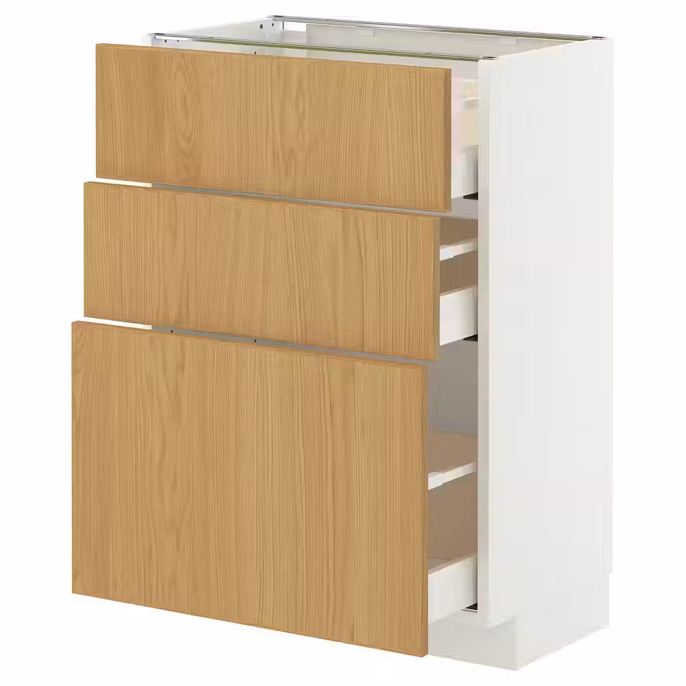 METOD / MAXIMERA Напольный шкаф с 3 ящиками - белый/Sinarp дубовый шпон 60x37 см - фото 1