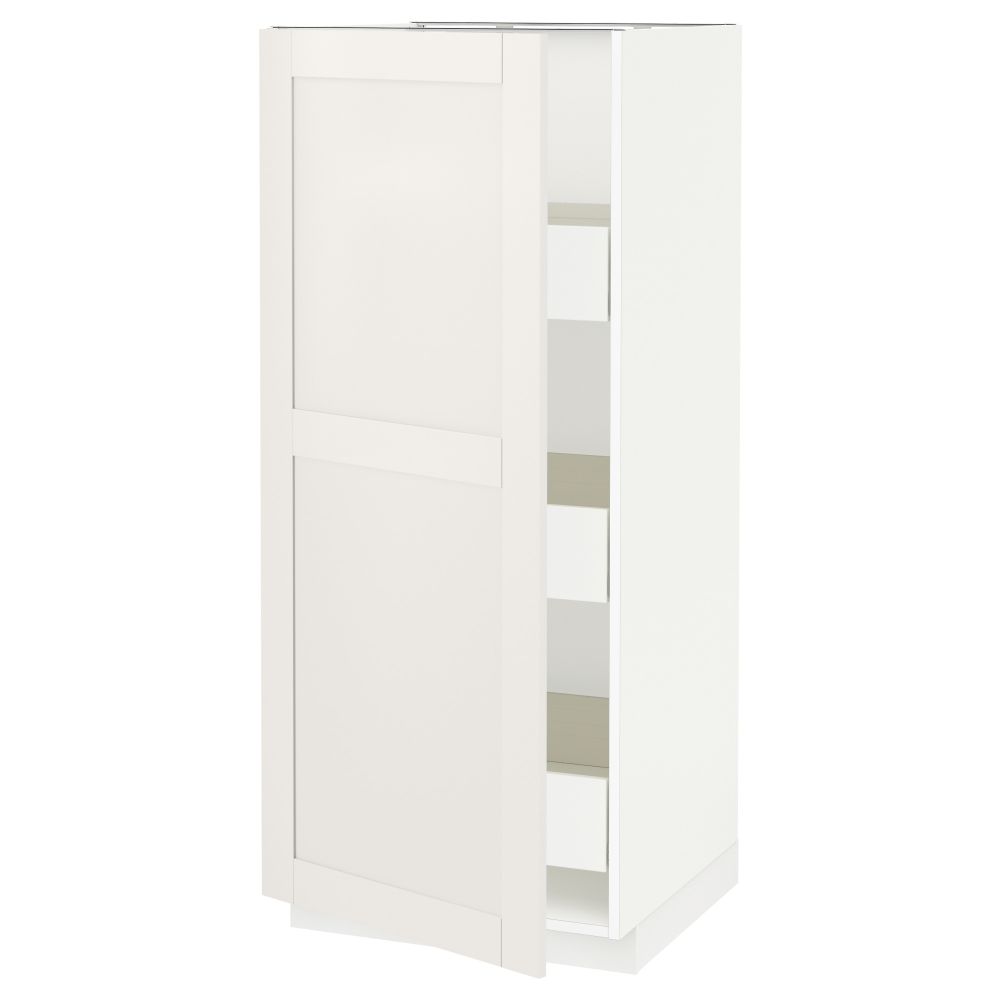 Высокий шкаф с ящиками МЕТОД / ФОРВАРА, белый, Сэведаль белый (60x60x140 см) - схема-чертеж с размерами