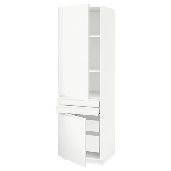 Высокий шкаф + полки, 4 ящик, 2 двери, 2 фронтальные МЕТОД / МАКСИМЕРА, белый, Воксторп белый (60x60x200 см) - схема-чертеж с размерами