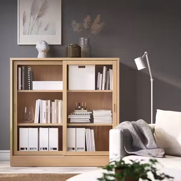 TONSTAD Шкаф+раздвижные стеклянные дверцы - дубовый шпон 121x37x120 см - фото 4