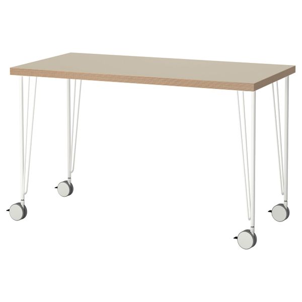 Стол, бежевый, белый, 120x60 см IKEA ЛИННМОН / КРИЛЛЕ 192.792.76 - фото 1