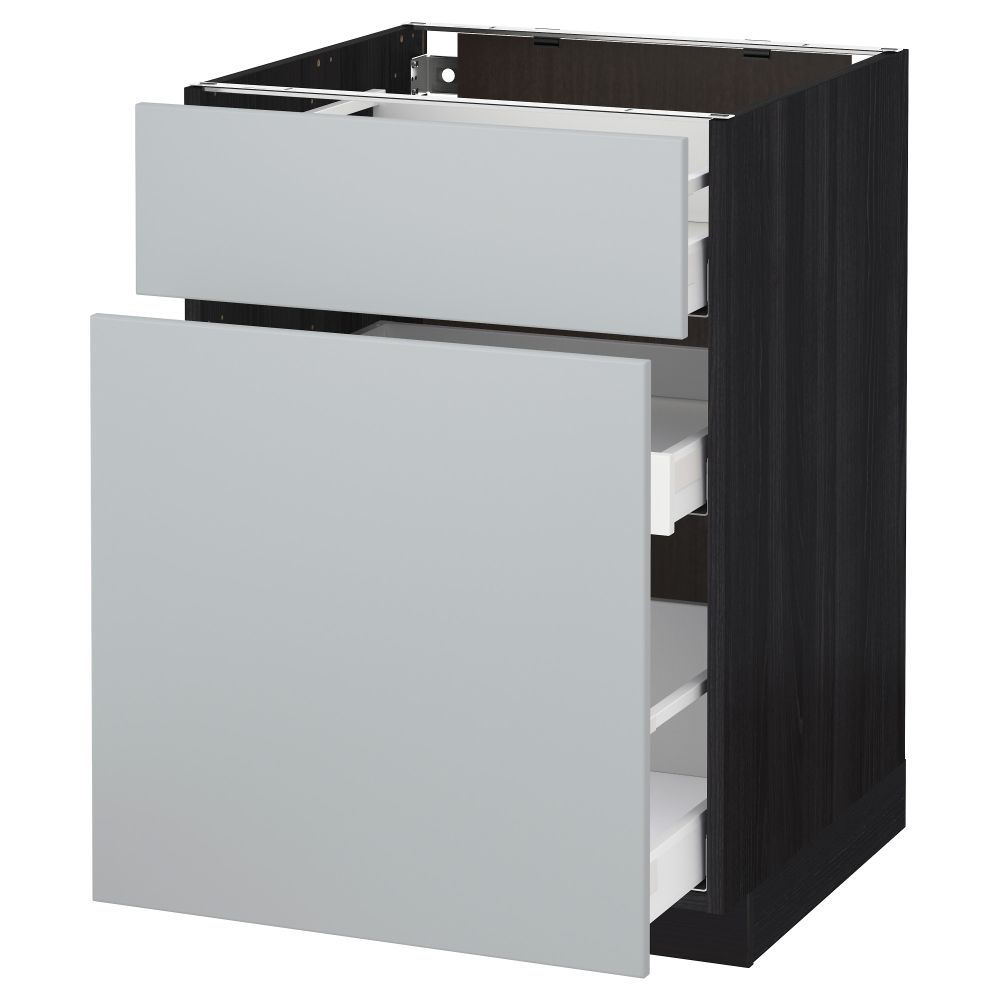Напольный шкаф, выдвижной секцией, ящик МЕТОД / МАКСИМЕРА, черный, Веддинге серый - схема-чертеж с размерами