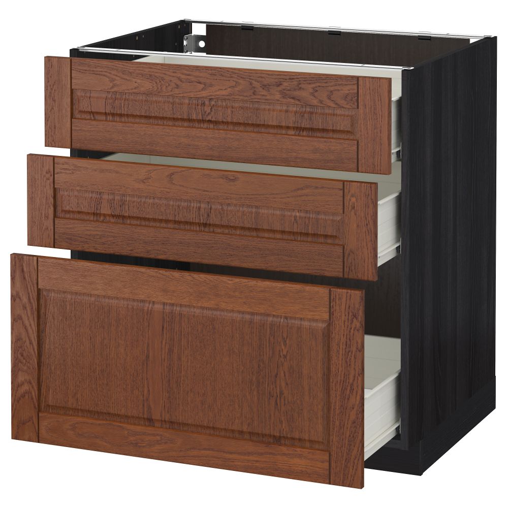 Напольный шкаф с 3 ящиками МЕТОД / ФОРВАРА, черный, Филипстад коричневый - схема-чертеж с размерами