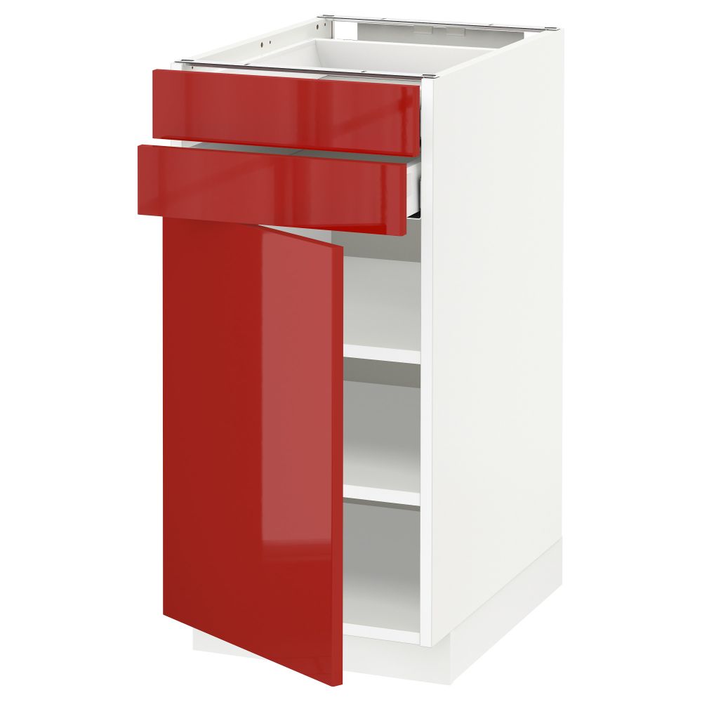 Напольный шкаф с дверцей, 2 ящиками МЕТОД / МАКСИМЕРА, белый, Рингульт красный - схема-чертеж с размерами
