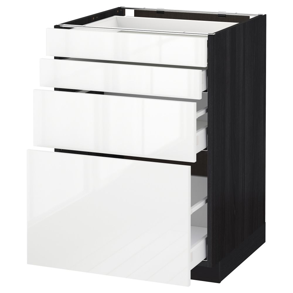 Напольный шкаф 4 фронтальных панели, 4 ящика МЕТОД / МАКСИМЕРА, черный, Рингульт белый - схема-чертеж с размерами