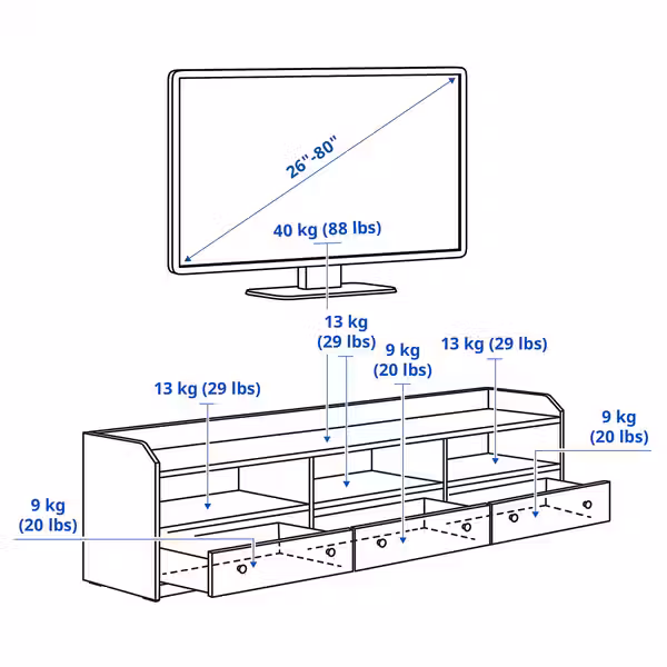 HAUGA Комбинация для хранения/под ТВ - белый 346x46x199 см - фото 6