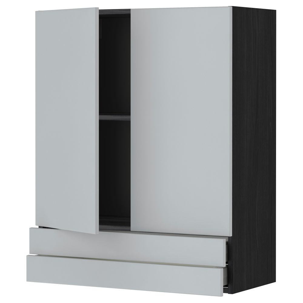 Навесной шкаф, 2 дверцы, 2 ящика МЕТОД / МАКСИМЕРА, черный, Веддинге серый - фото 1