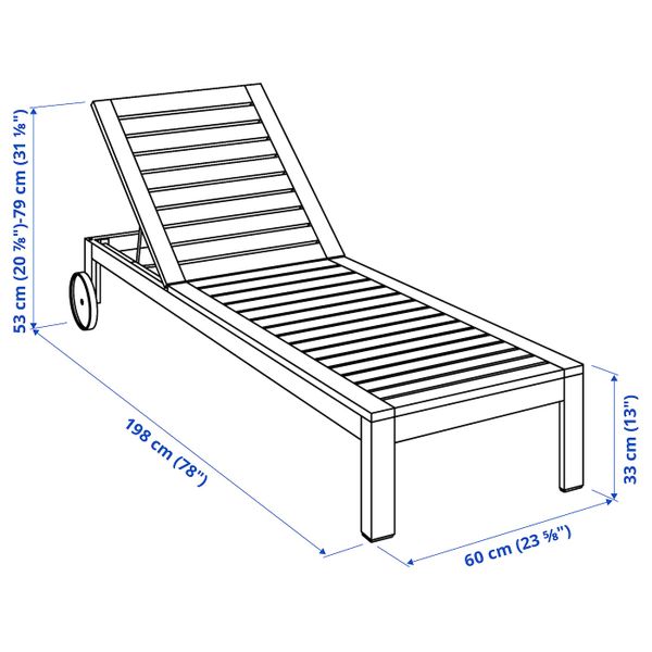 Шезлонг, коричневая морилка IKEA ÄPPLARÖ ЭПЛАРО 903.763.48 - схема-чертеж с размерами