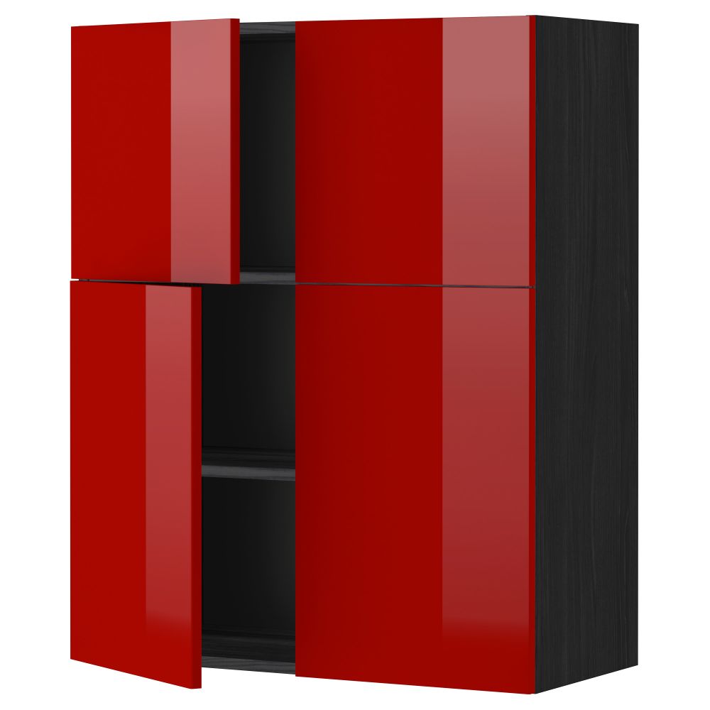 Навесной шкаф с полками, 4 дверцы МЕТОД, черный, Рингульт красный (80x100 см) - схема-чертеж с размерами