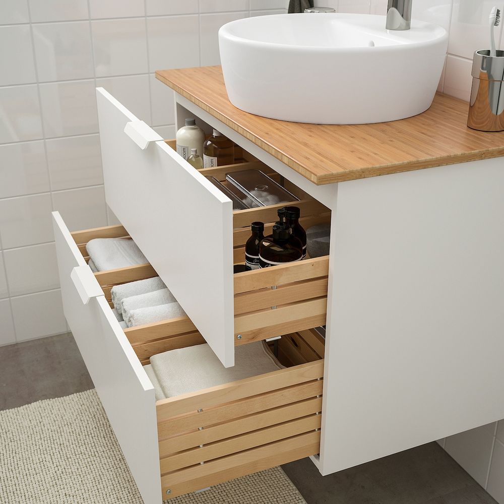 Комплект мебели для ванной, 5 предм., белый/бамбук ДАЛЬШЕР смеситель 82 см IKEA GODMORGON/TOLKEN ГОДМОРГОН/ТОЛКЕН / TÖRNVIKEN - фото 1