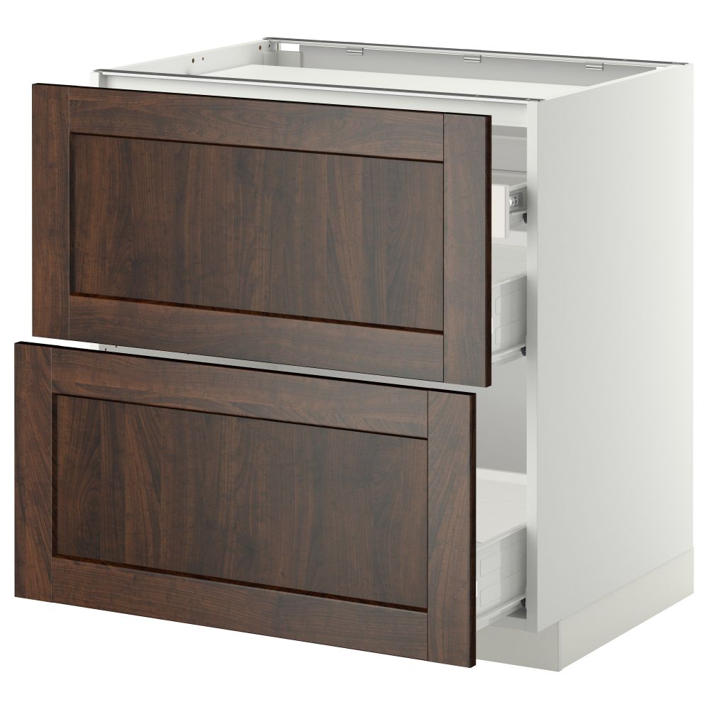 Напольный шкаф, 2 фронтальных панели, 3 ящика МЕТОД / ФОРВАРА, белый, Эдсерум коричневый - фото 1