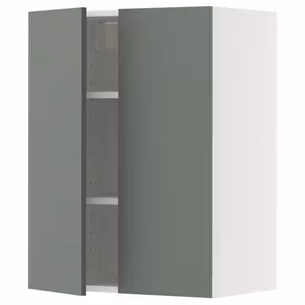 METOD Навесной шкаф с полками/2дверцы - белый/Nickebo матовый серо-зеленый 60x80 см - фото 1