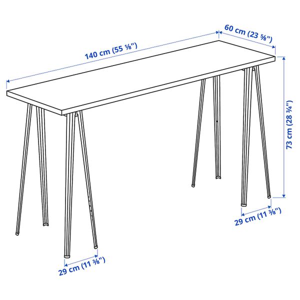 Письменный стол, береза/темно-серый 140x60 см IKEA MÅLSKYTT МОЛСКЮТТ / NÄRSPEL НЭРСПЕЛЬ 094.177.87 - схема-чертеж с размерами