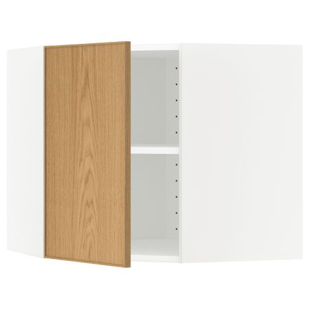 Угловой навесной шкаф с полками МЕТОД, белый, Экестад дуб