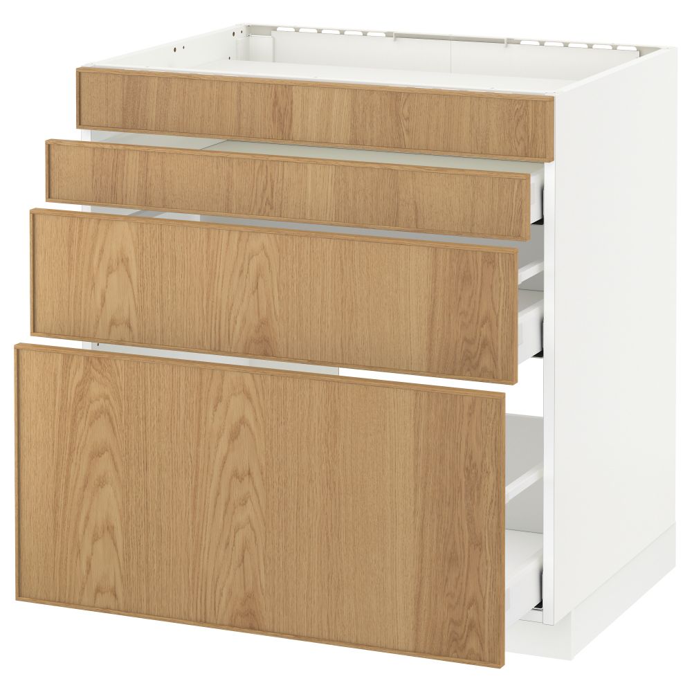 Напольный шкаф для духовки, 4фасада, 3 ящика МЕТОД / МАКСИМЕРА, белый, Экестад дуб - схема-чертеж с размерами