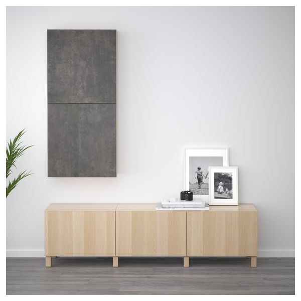 Навесной шкаф с 2 дверями БЕСТО, под беленый дуб Кэлльвикен, темно-серый под бетон (60x20x128 см) - фото 2